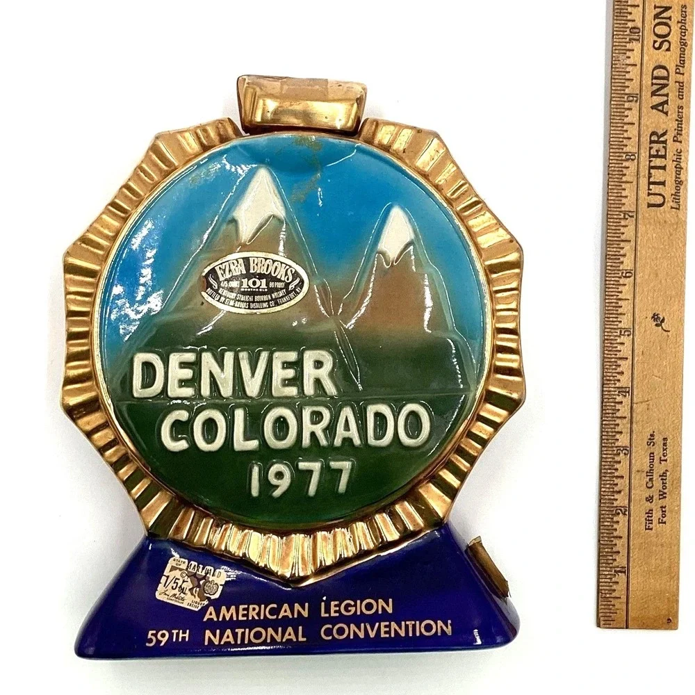 1977 Ezra Brooks‎ American Legion Decanter - Denver Colorado. 24k Gold Decor
